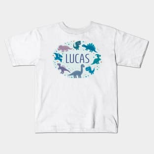 Lucas name surrounded by dinosaurs Kids T-Shirt